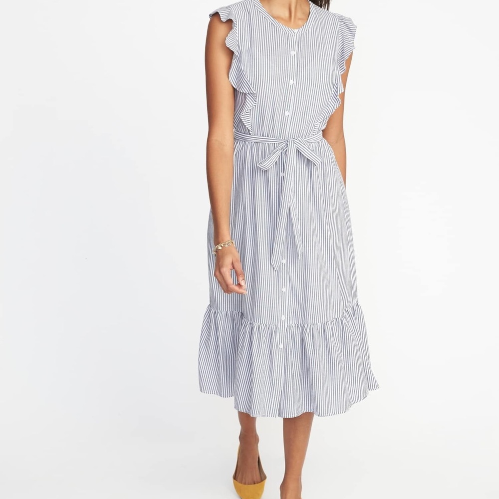 Old Navy Striped Ruffle Midi Dress M